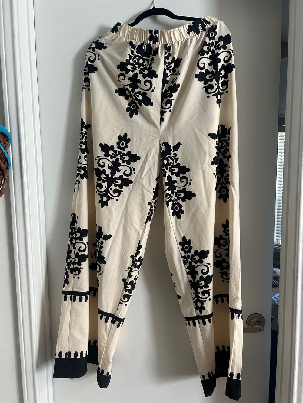 Fashion Nova Cream & Black Floral-Print Wide Leg Pants